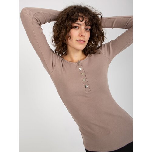 Fashion Hunters Basic dark beige ribbed blouse with snap studs from Bliss Slike