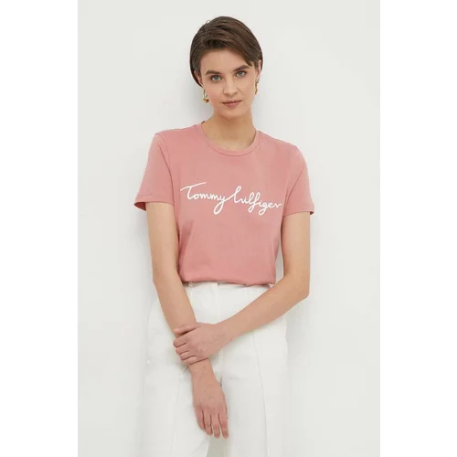 Tommy Hilfiger Pamučna majica za žene, boja: ružičasta