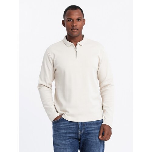 Ombre Men's polo longsleeve with zippered collar - cream Cene