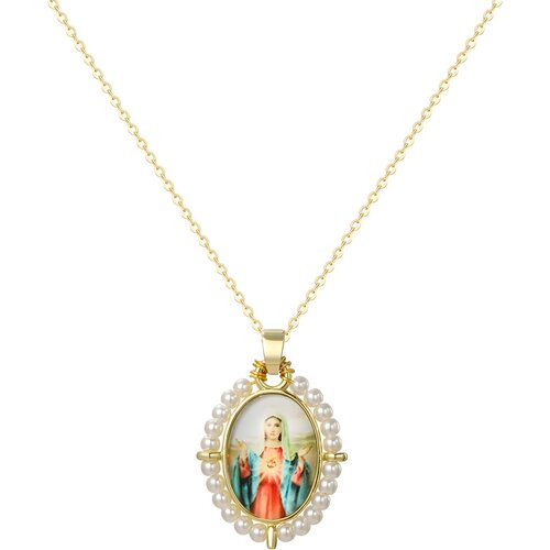 Ogrlica Medaljon Djevica Marija PM-41176 - Zlatna / Bijela / Tip1 KP41176 Slike