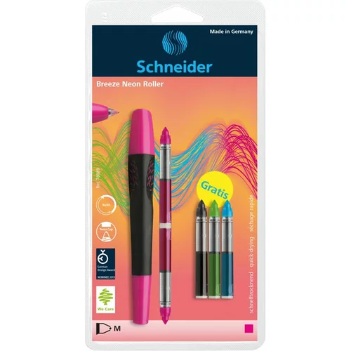 Schneider Roler Breeze Fluo + 5 črnilnih vložkov, roza