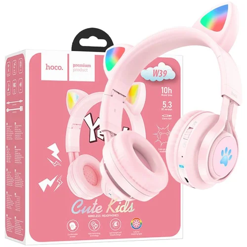 hoco. Slušalice bežične sa mikrofonom, Bluetooth, mačje uši, pink – W39 Cat ear, Pink