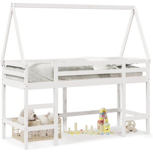 Maison Chic Postelja za odrasle - Posteljni Okvir z lestvijo in streho bel 90x190 cm borovina, (22082595) Slike