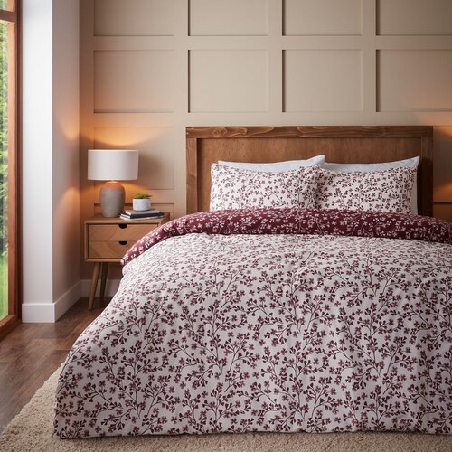 Catherine Lansfield Rdeča enojna flanelna posteljnina 135x200 cm Grace Floral Leaf &amp;ndash; Slike