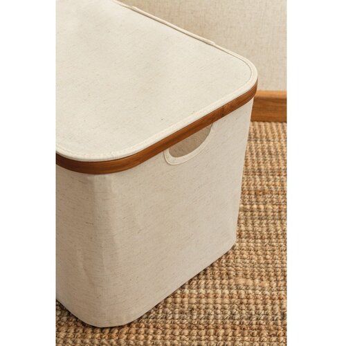 Bigso Kremno bela tekstilna &amp;scaron;katla za shranjevanje s pokrovom 40,5x33x30 cm Bamboo/Linen &amp;ndash; Slike
