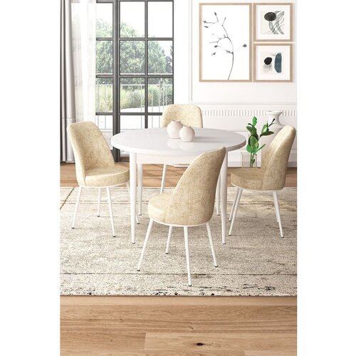 Hanah home Tor - White, Cream WhiteCream Dining Table & Chairs Set (5 Pieces) Cene