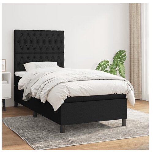  Box spring postelja z vzmetnico črna 100x200 cm blago Cene