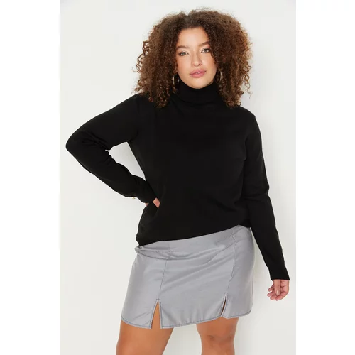 Trendyol Curve Black Turtleneck Button Detailed Thin Knitwear Sweater