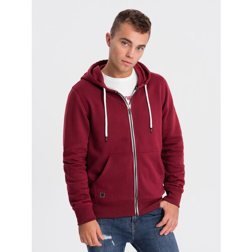 Ombre BASIC men's unbuttoned hooded sweatshirt - maroon Cene