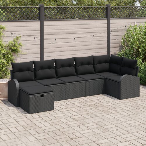 VidaXL 7-delni set vrtnih kavčev z blazinami črn rattan Slike