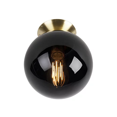 QAZQA Stropna svetilka Art Deco medenina s črnim steklom - Pallon