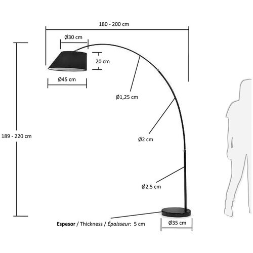 Kave Home Crna stojeća svjetiljka s tekstilnim sjenilom (visina 220 cm) May &amp;ndash; Slike