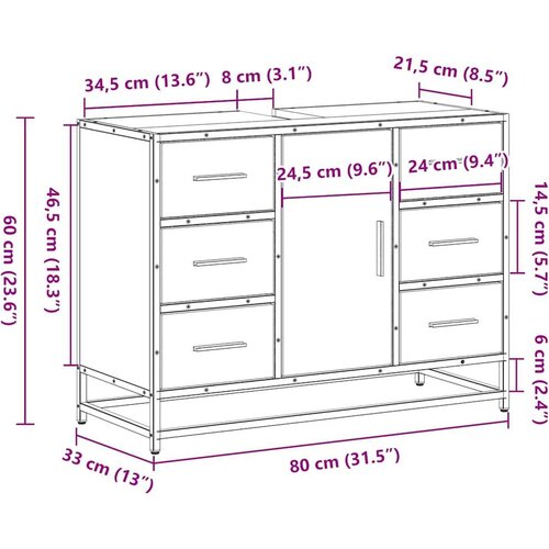 vidaXL Kupaonski ormarić za umivaonik boja hrasta 80x33x60 cm drveni Cijene