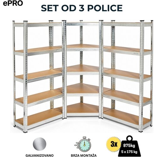 Epro metalna montažna polica SET 1 kom ugaona 180x70x30 + 2 kom standard 180x90x30/ metal-drvo Cene