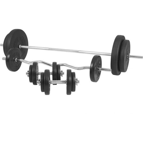 Gorilla Sports set duga &amp;scaron;ipka + ez &amp;scaron;ipka + 14 plastičnih diskova + 2 bučice 100 kg Slike