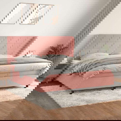  Box spring postelja z vzmetnico roza 200x200 cm žamet Slike