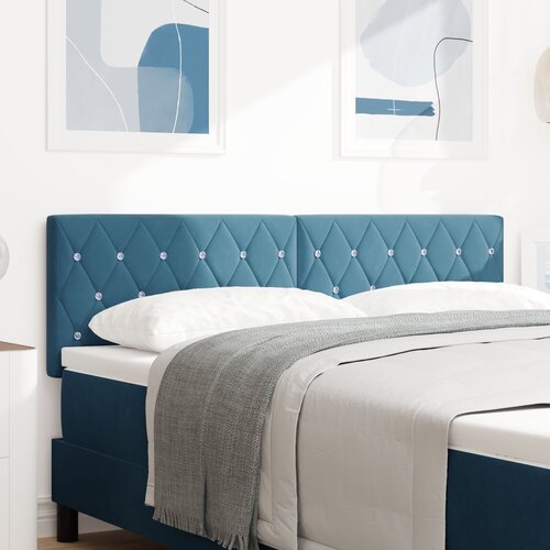 VidaXL Naslon za glavu s kristalnim dugmadi, tamnoplavi, 160 cm, bar&amp;scaron;un Slike