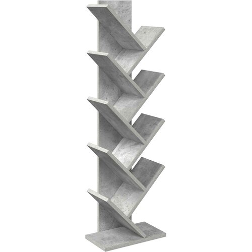 VidaXL Polica za knjige u obliku drveta 6-nivoa 30 x 18 x 100 cm - Betonska siva 30 x 18 x 100 cm Slike