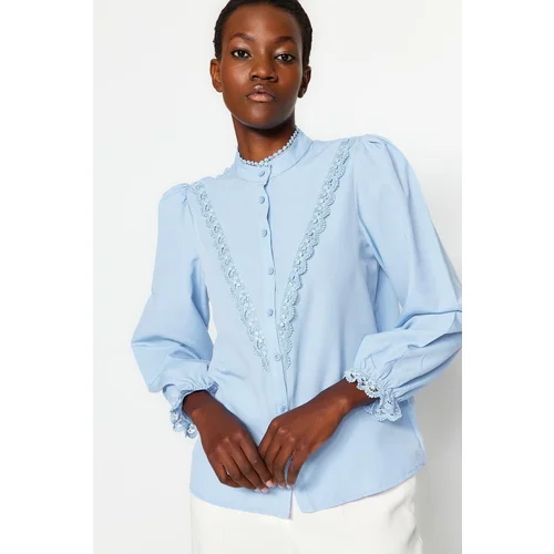 Trendyol Light Blue Lace Cotton Woven Shirt