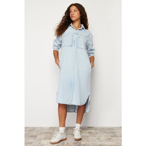 Trendyol Blue Denim Maxi Shirt Dress Slike