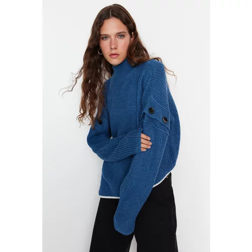 Trendyol Limited Edition Blue Button Detailed Knitwear Sweater