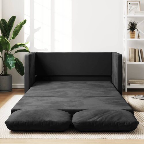 vidaXL Talni raztegljiv kavč 2 v 1 črna 122x204x55 cm žamet Cene