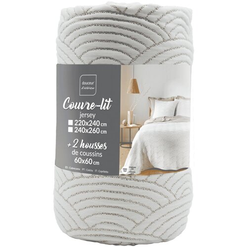 Douceur d int&amp;eacute;rieur Bel/bež komplet pregrinjala in prevleke za vzglavnik iz jerseyja 220x240 cm Cassandra &amp;ndash; Slike