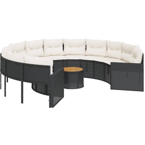 Maison Chic Vrtni kavč - Zunanji kavč z mizo in blazinami okrogel črn poli ratan, (22043780) Slike