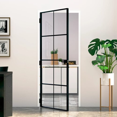 vidaXL Notranja vrata črna 83x201,5 cm kaljeno steklo & aluminij tanka Cene