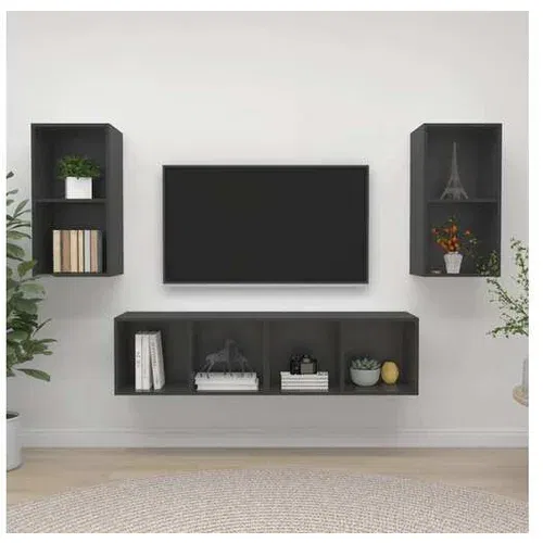  Stenske TV omarice 4 kosi sive barve iverna plošča