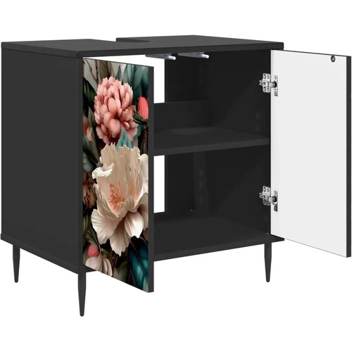  Kupaonski ormar BORNE Crni hrast 60 x 40 x 61 cm - Print lagane peonije Cijene