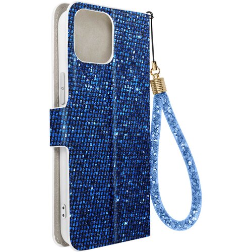 AVIZAR Ovitek z ble&amp;scaron;cicami za iPhone 15 Plus, vgrajena denarnica, Disco Glam Edition - moder, (20938272) Slike