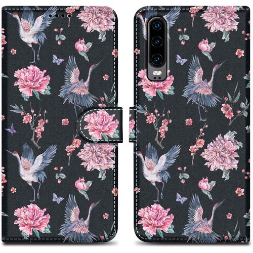  Ohišje, združljiv s Huawei - Design Crane & Flowers št. 9 - Zaščitni pokrov z magnetnim zapiranjem, funkcijo stojala in režo za kartico, (20553506) Cene
