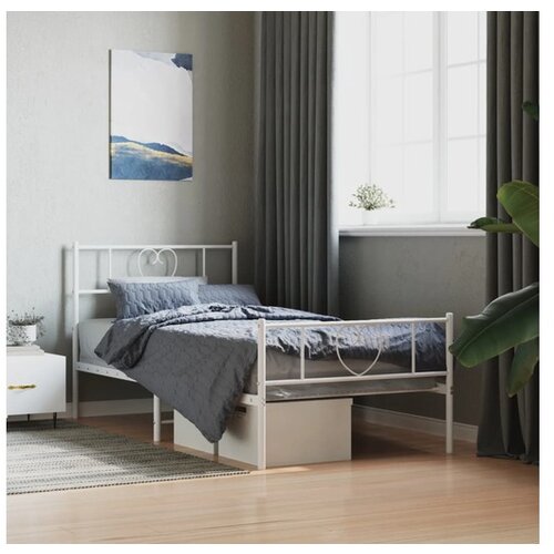 VidaXL Metalni okvir kreveta uzglavlje i podnožje bijeli 100x200 cm Slike