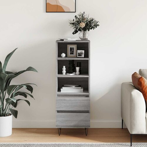  Visoka komoda boja hrasta 40x36x110 cm od konstruiranog drva Siva Slike