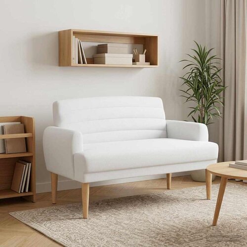 vidaXL Ljubavni kauč s gumbima Bijela 116 x 67 x 80 cm Tkanina Cene
