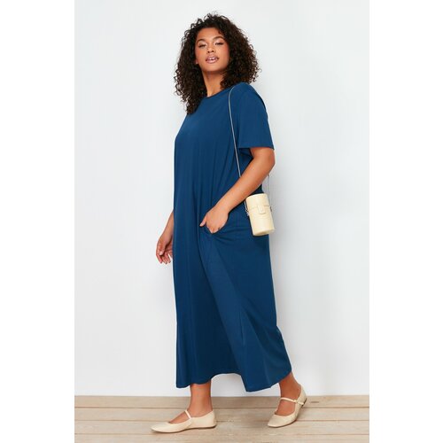 Trendyol Curve Navy Blue Midi Knitted T-shirt Dress Cene