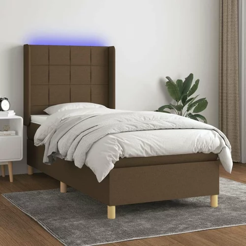  Box spring postelja z vzmetnico LED temno rjava 80x200 cm blago, (20937138)
