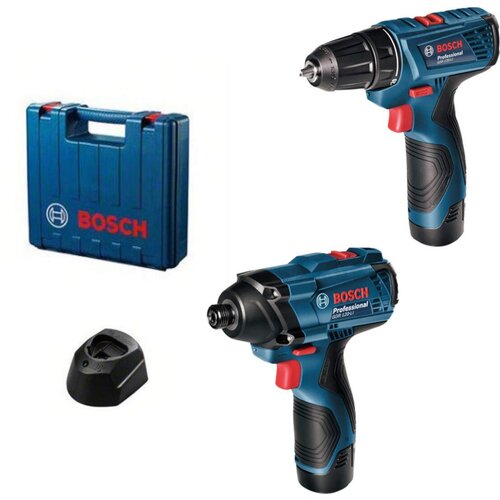 Bosch set aku alata/ bušilica GSR 120-Li + udarni odvrtač GDR 120-LI/ 2 x 2/0 Ah + GAL 12V-20 u koferu Slike