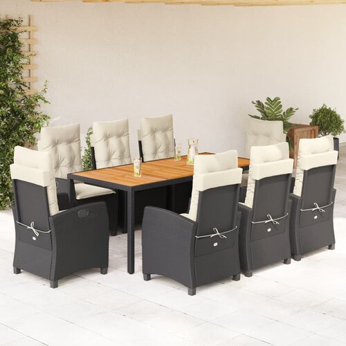  3-dijelni vrtni blagovaonski set s jastucima od poliratana crni Crna 90 cm table length Slike