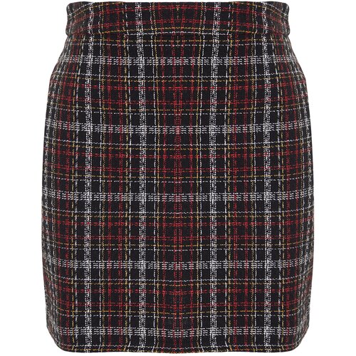 Trendyol Curve Black Plaid / Checkered Tweed Woven Skirt Slike