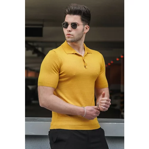 Madmext Men's Yellow Polo Neck Knitwear T-Shirt 5078
