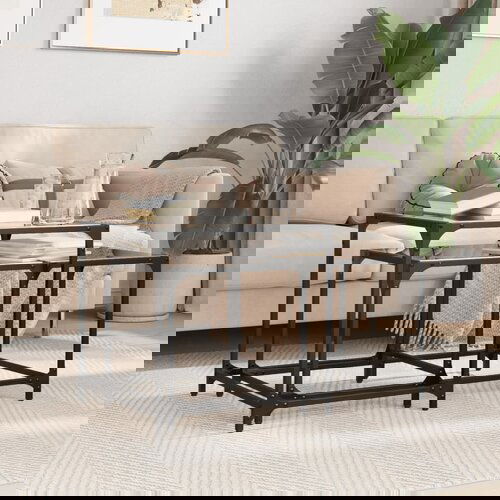  The Living Store Klubske mizice 2 kosa s črno stekleno povr&amp;scaron;ino jeklo - Komplet Mizic, (21496606) Slike