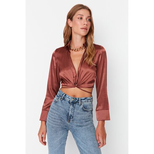 Trendyol Brown Tie Detailed Blouse Slike