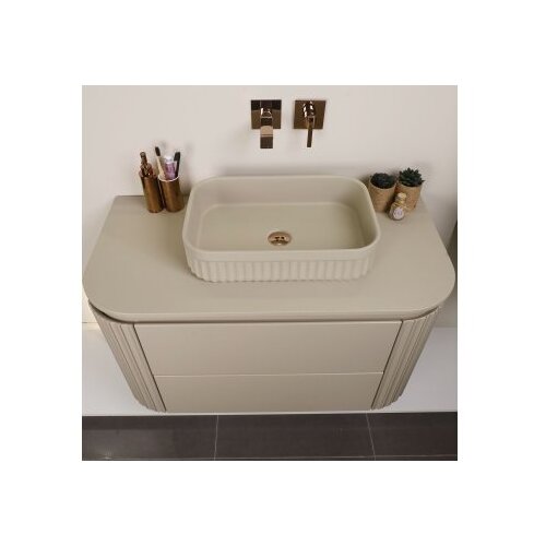 Hanah home Set kupaonskih ormarića s umivaonikom i ogledalom, 2 dijela, bež Slike