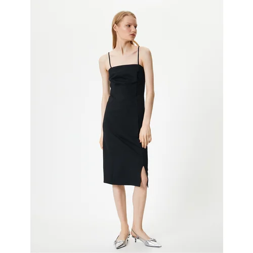 Koton Midi Dress with Thin Straps Slit Detail