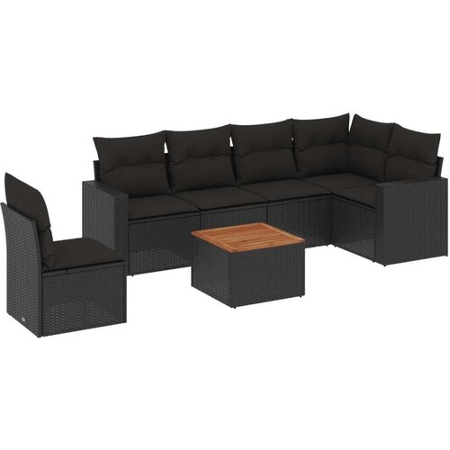  7-dijelni set vrtnih sofa od poliratana s jastucima crni Slike