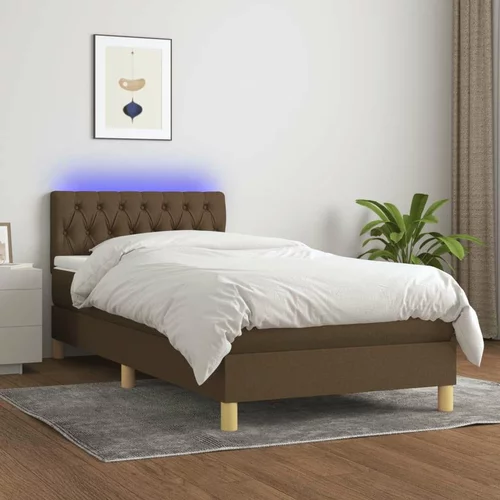  Box spring postelja z vzmetnico LED temno rjava 90x200 cm blago, (20724069)