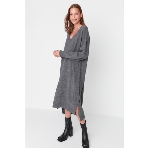 Trendyol Anthracite Oversize Knitwear Dress Slike
