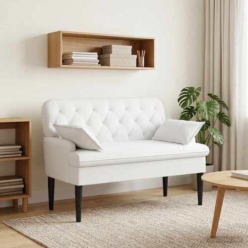 VidaXL Ljubavni kauč s gumbima Bijela 111 x 68 x 80 cm Tkanina Slike